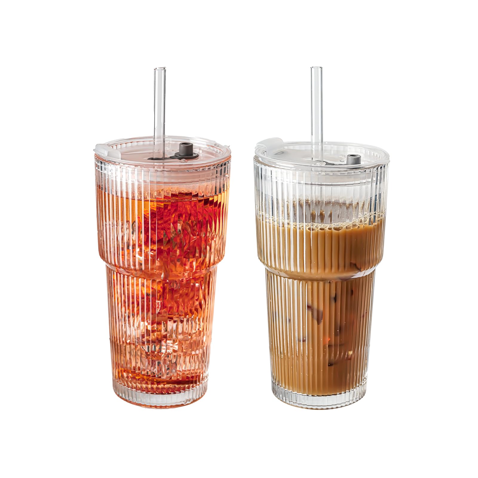 SUROQUE 20oz ribbed glass tumbler with lid for iced coffee at home