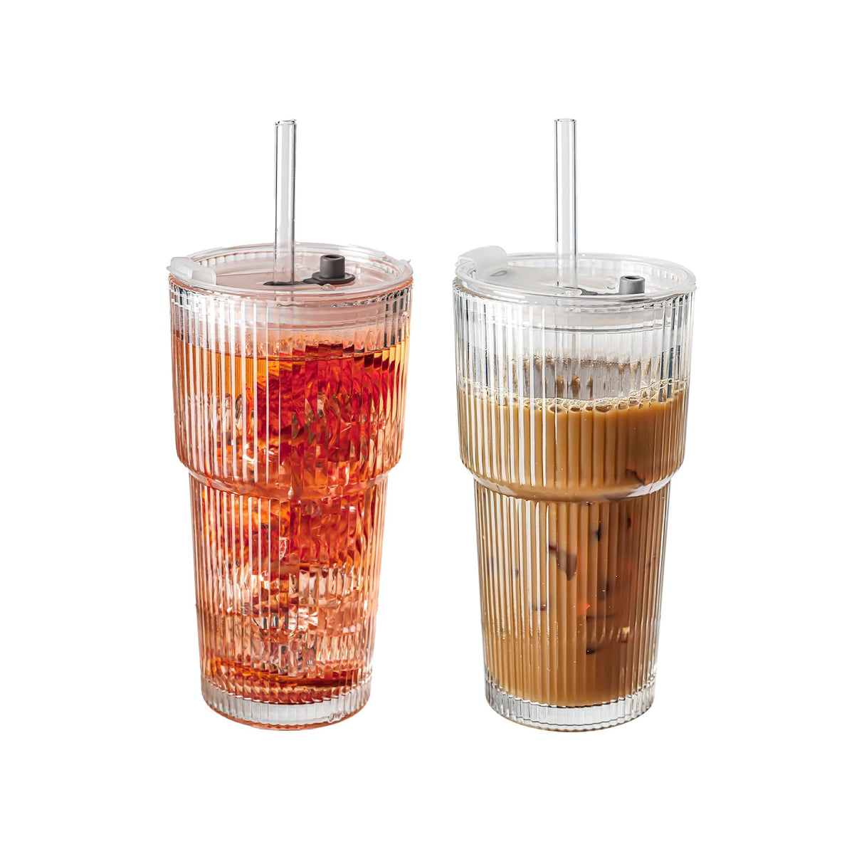 SUROQUE 20oz ribbed glass tumbler with lid for iced coffee at home