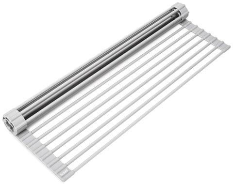 Surpahs Roll-Up Dish Drying Rack in warm gray extended length for wider sinks and extra drying space
