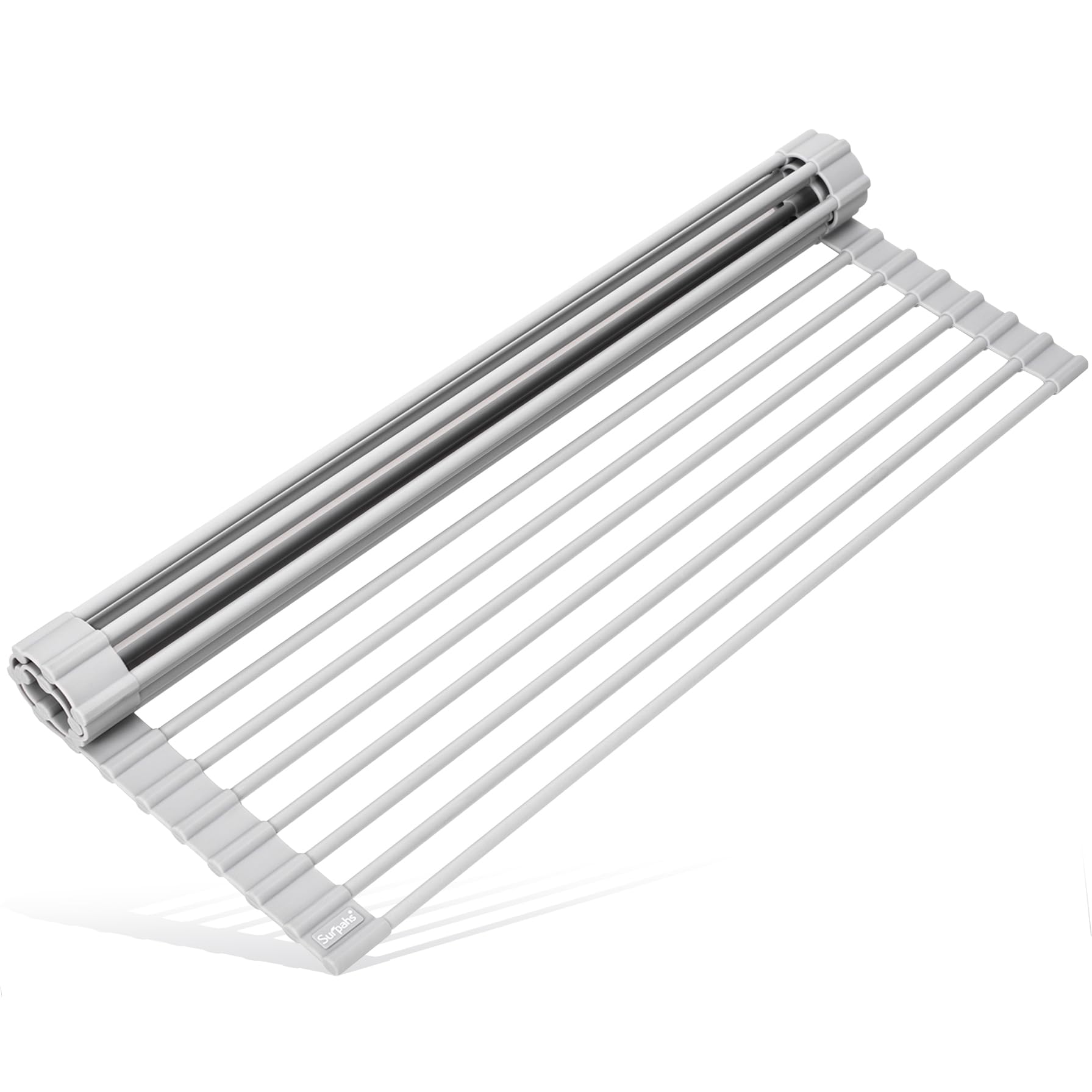 Surpahs roll-up rack over sink showing wide sink compatibility for air-drying dishes.