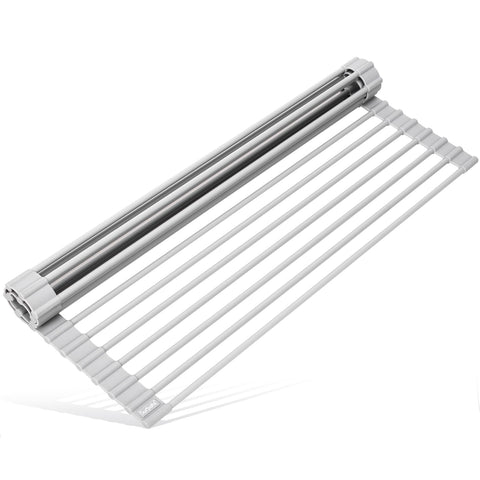 Surpahs roll-up rack over sink showing wide sink compatibility for air-drying dishes.