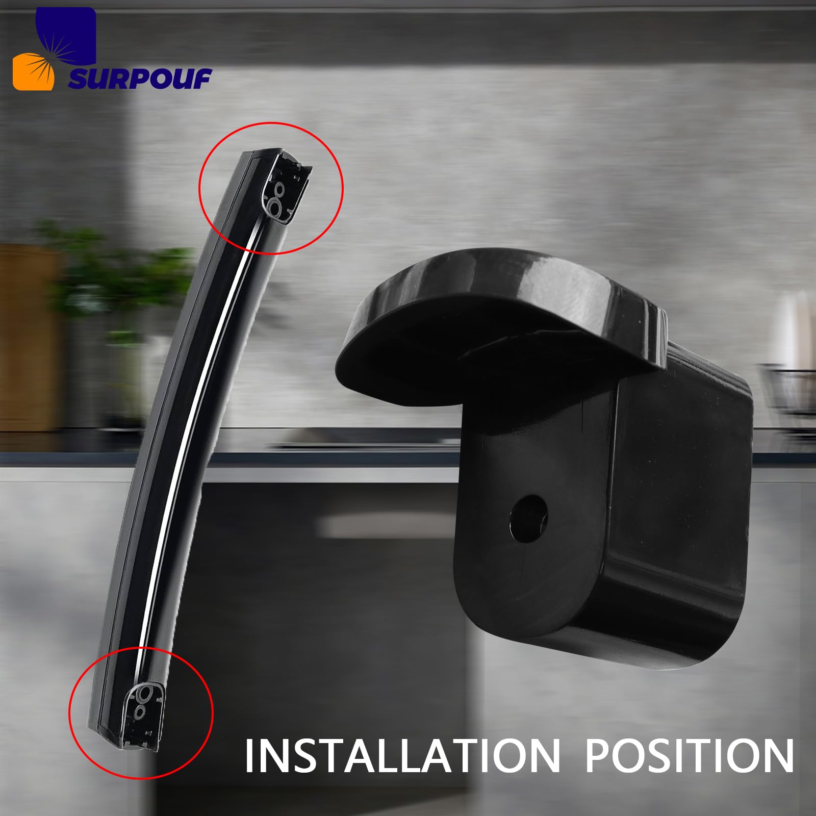 SURPOUF black finish complements appliances with a sleek look.