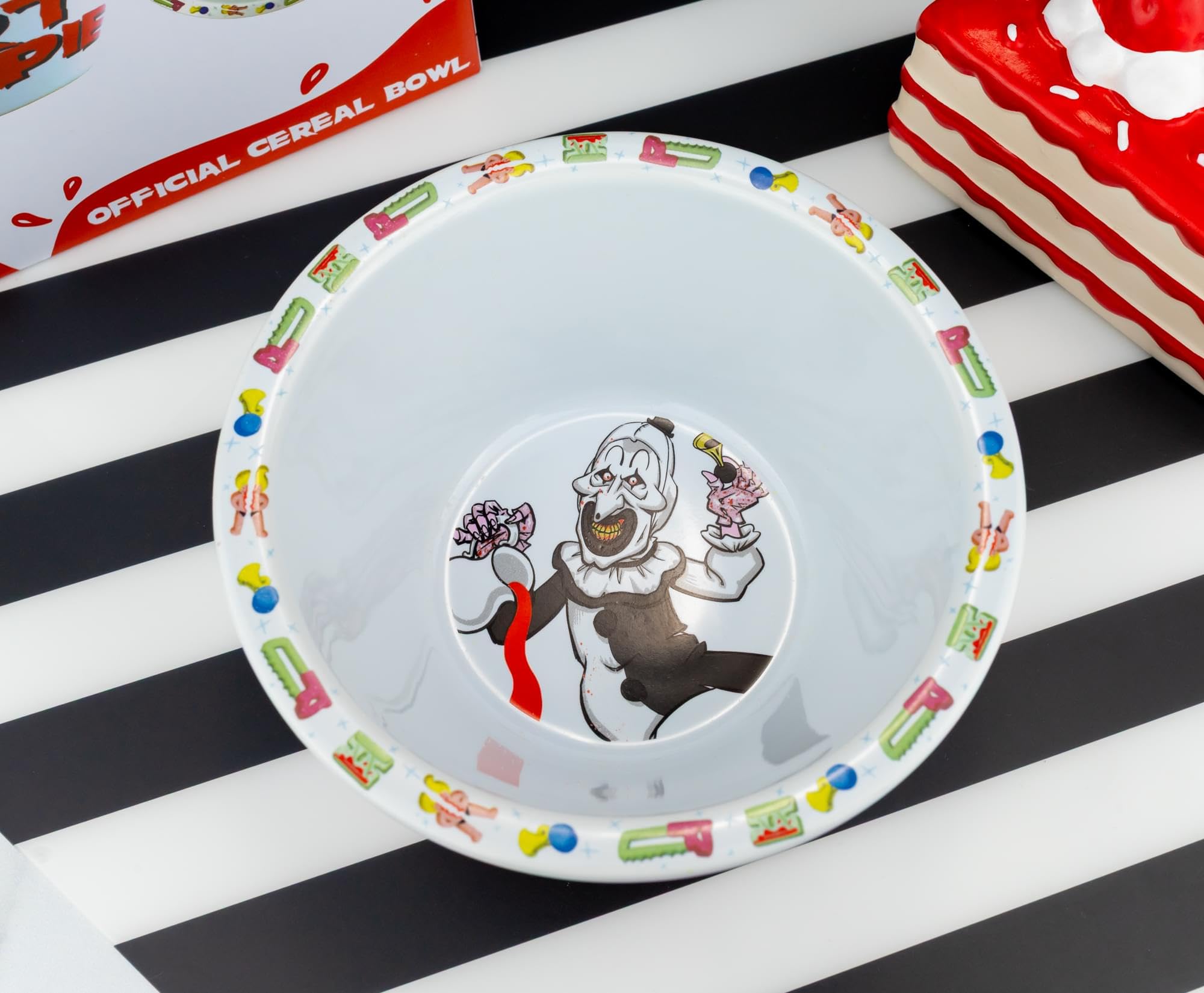 Surreal Entertainment Terrifier 2 Art Crispies bowl for horror-themed display and use