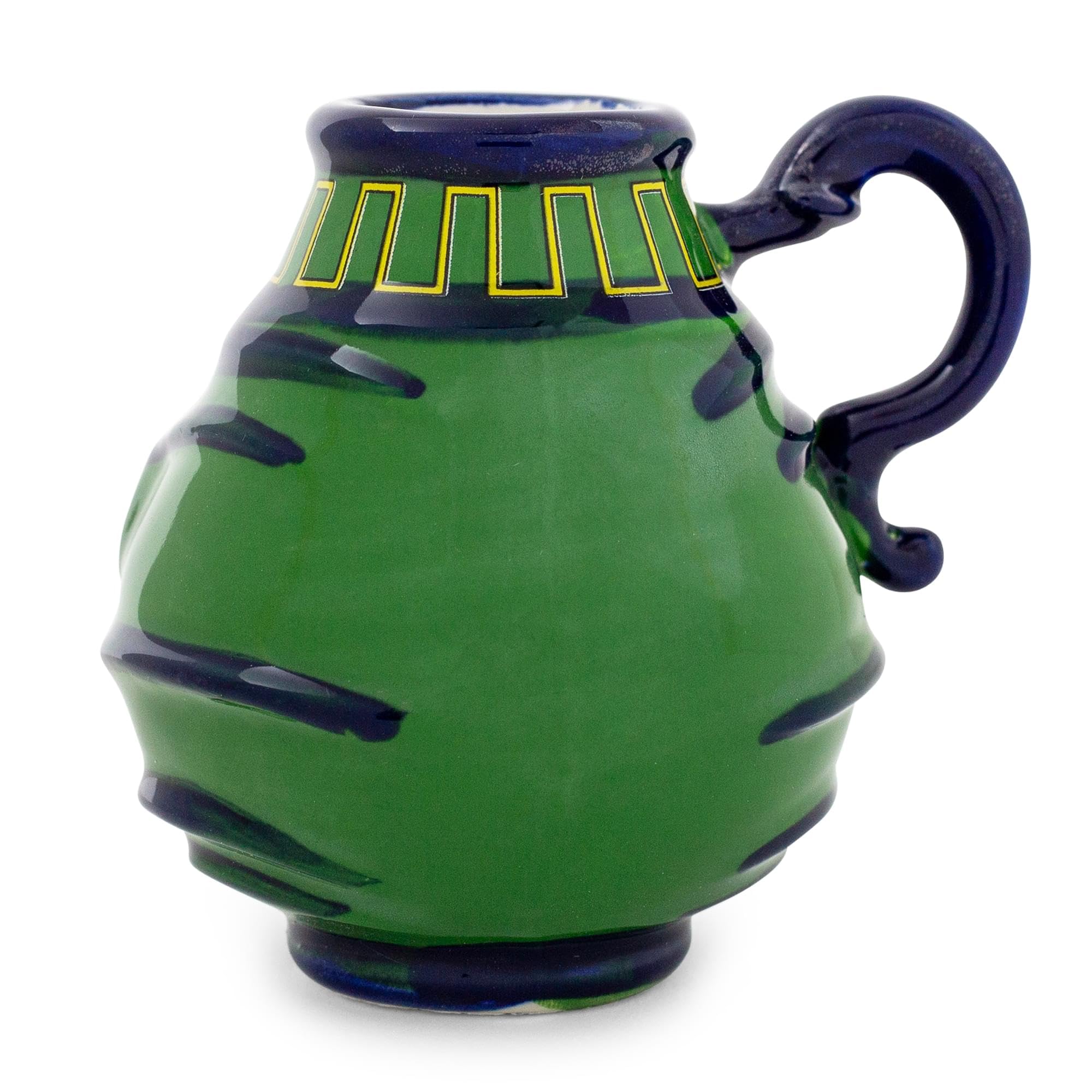 Surreal Entertainment Pot Of Greed mini mug green jar design enhances desk setup.