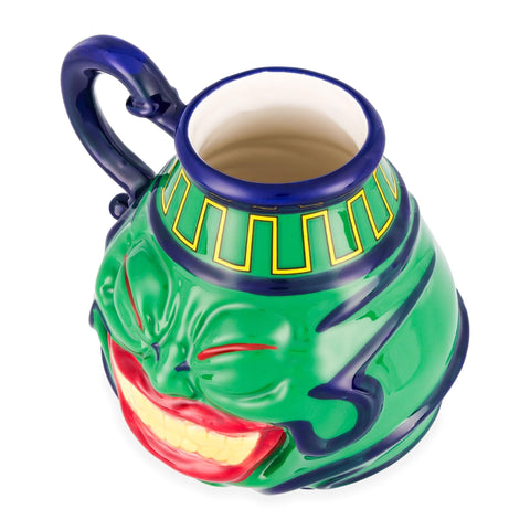 Surreal Entertainment Pot of Greed mug, engraving detail highlighting character features.