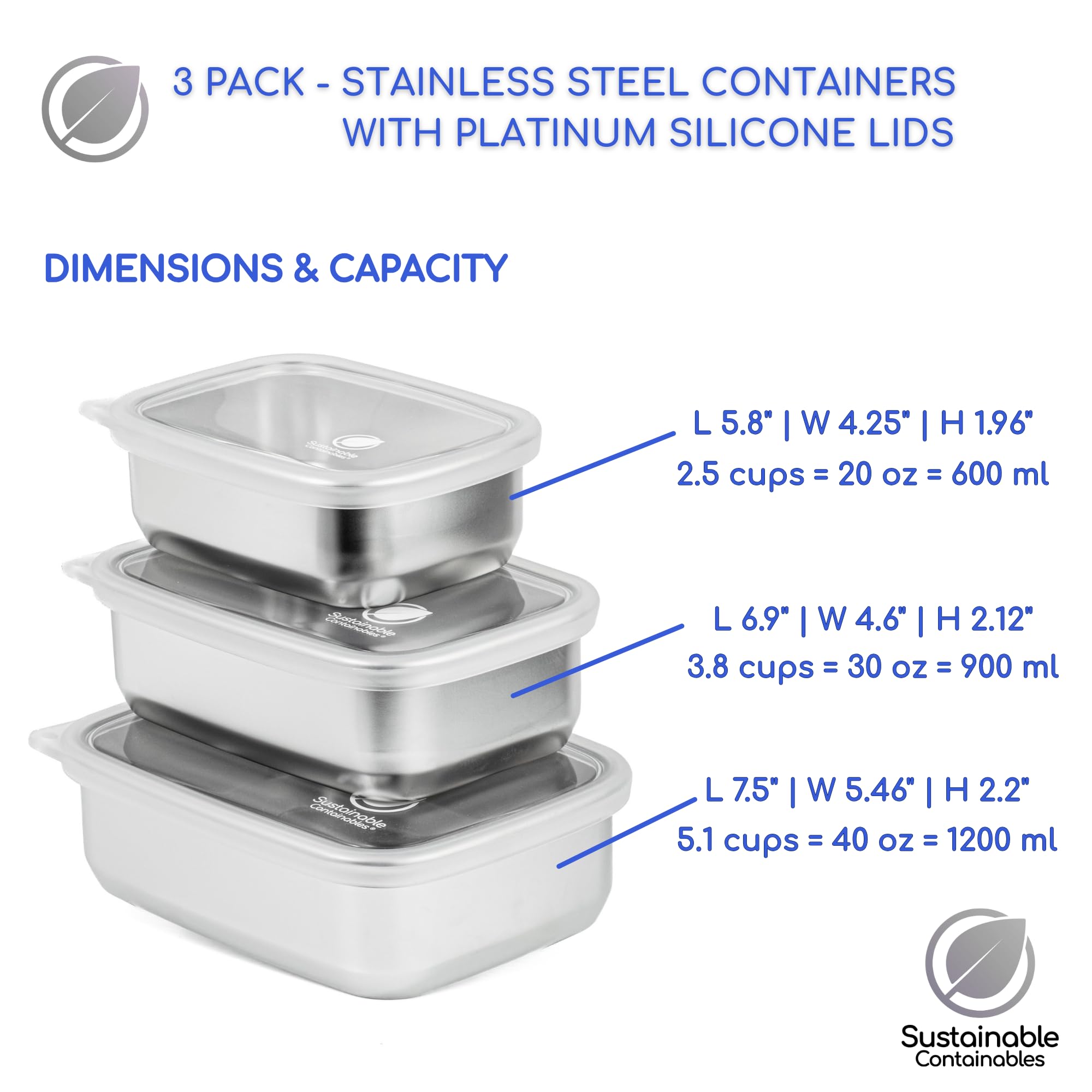 Sustainable Containables 30 oz stainless steel container versatile for meals.