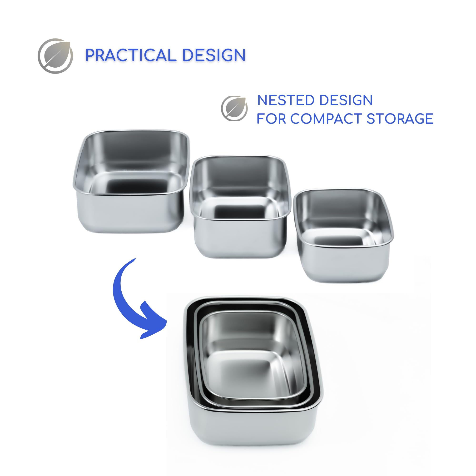 Sustainable Containables nested stackable design saves cabinet space.