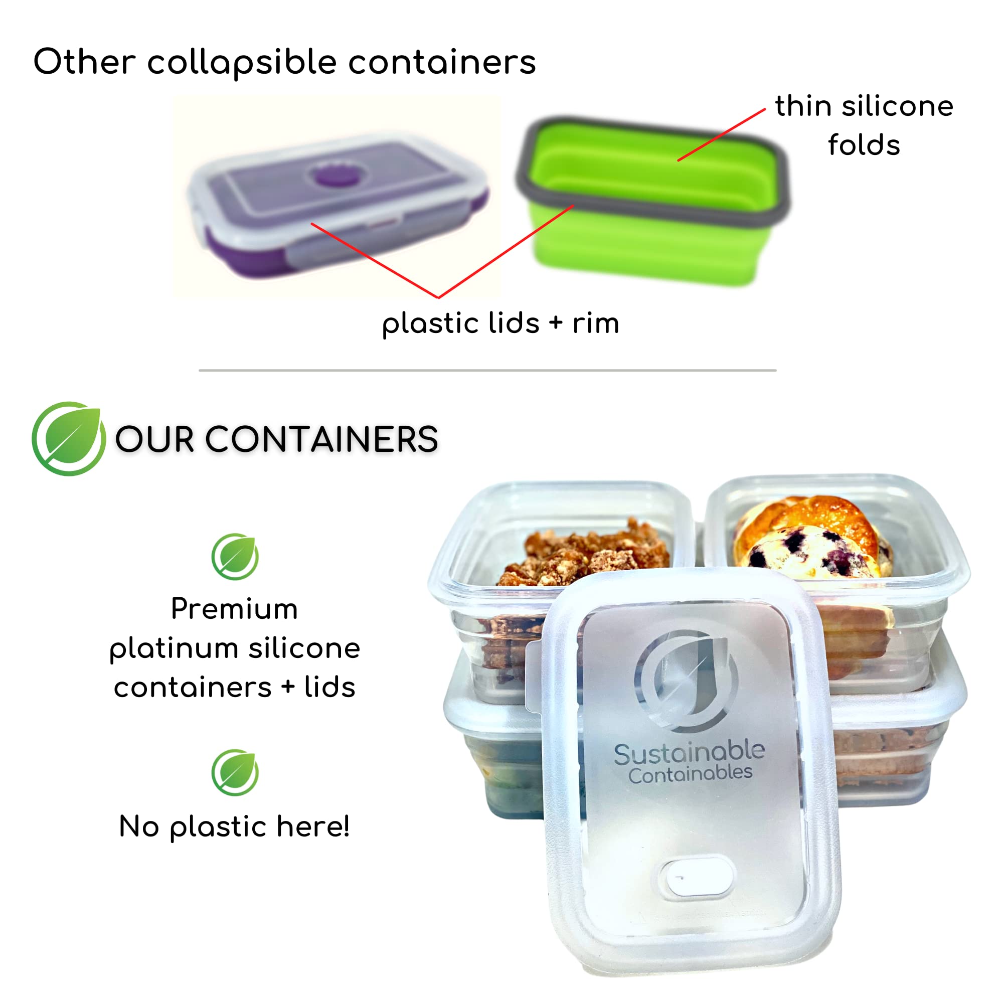 Sustainable Containables platinum silicone shows clear, durable walls.