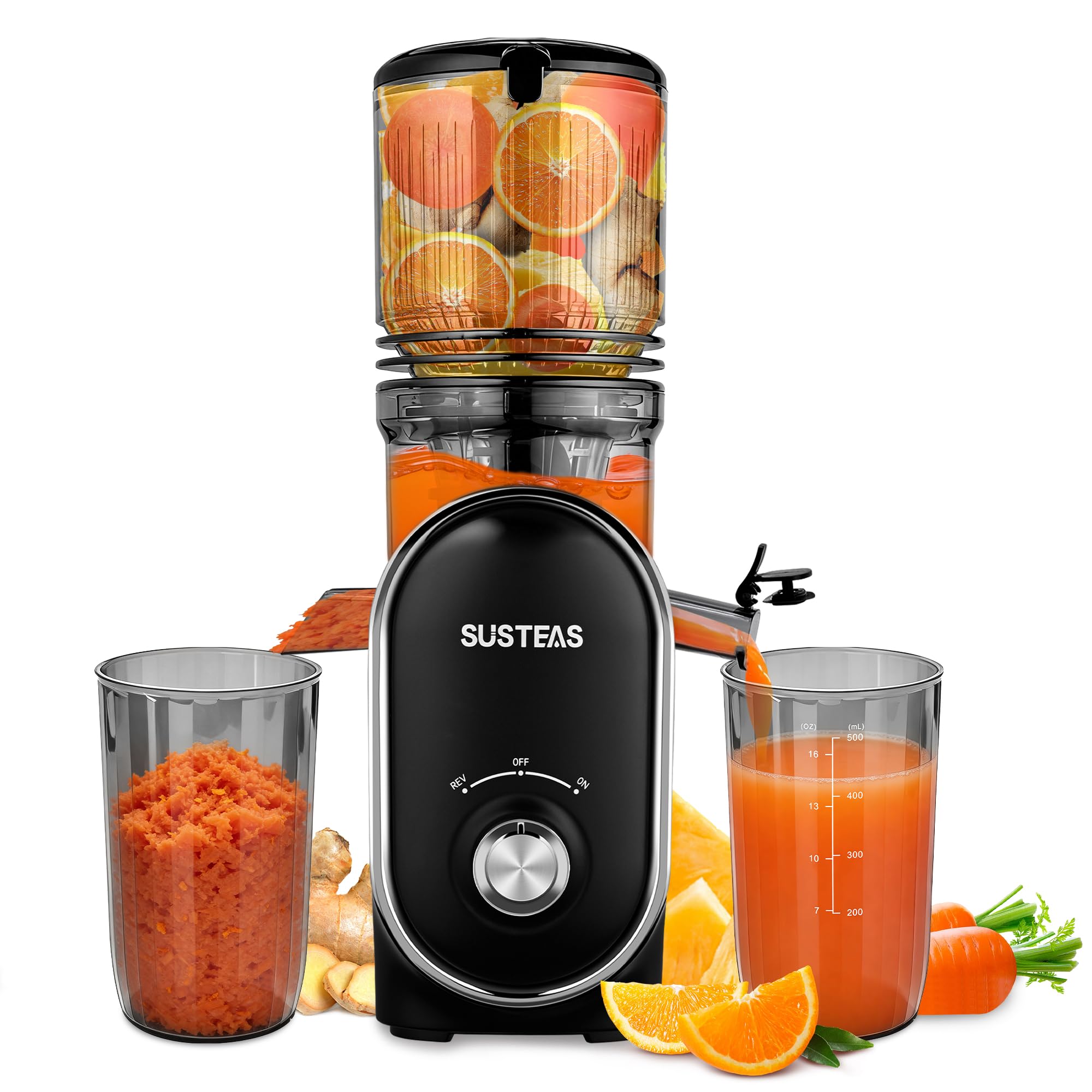 SUSTEAS cold press juicer front view in a modern kitchen for compact space