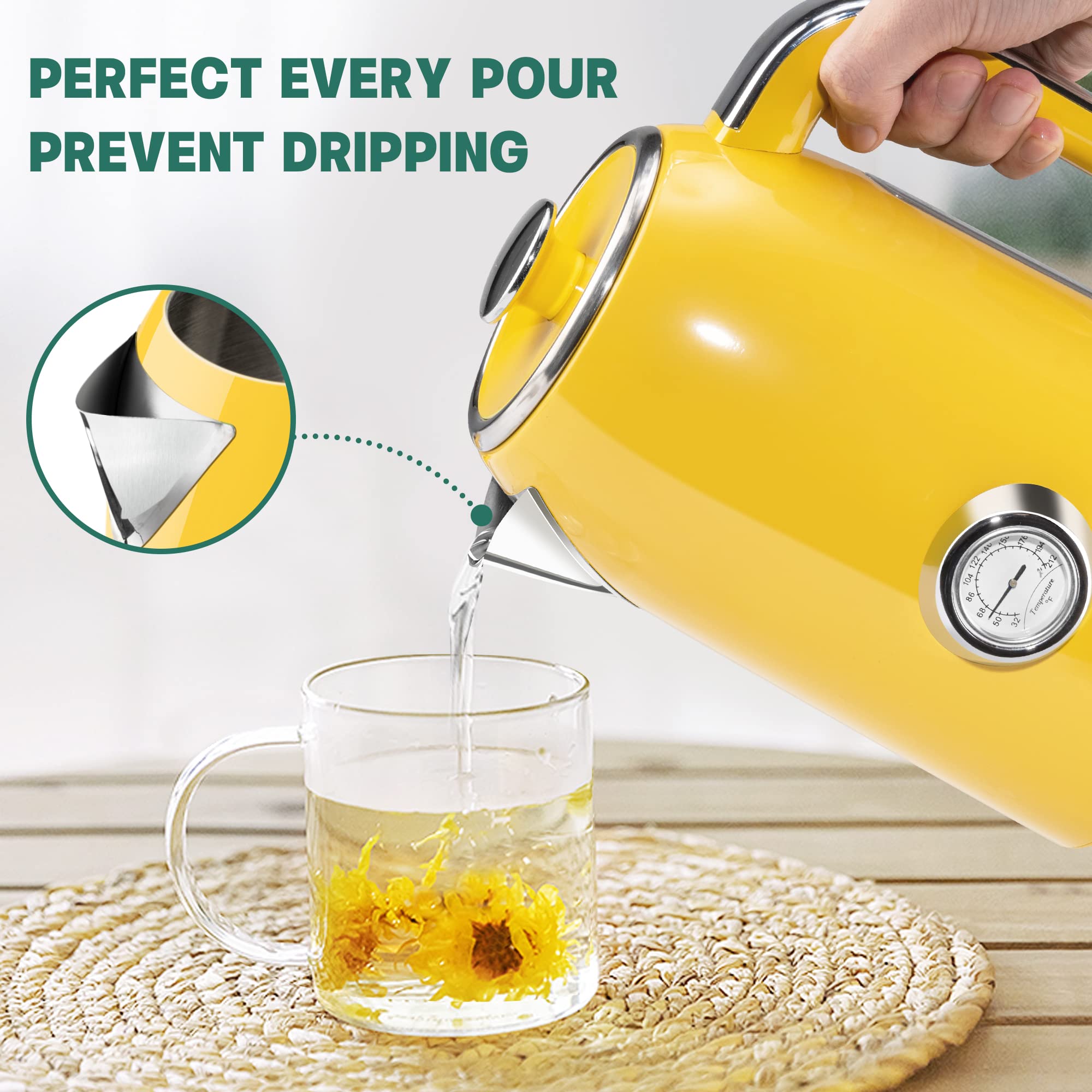 SUSTEAS yellow kettle with detachable lid for easy filling