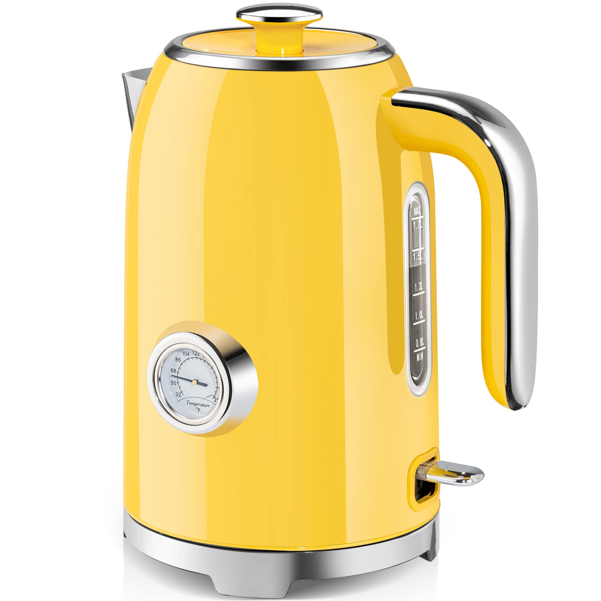SUSTEAS electric kettle front view in retro yellow for stylish kitchens