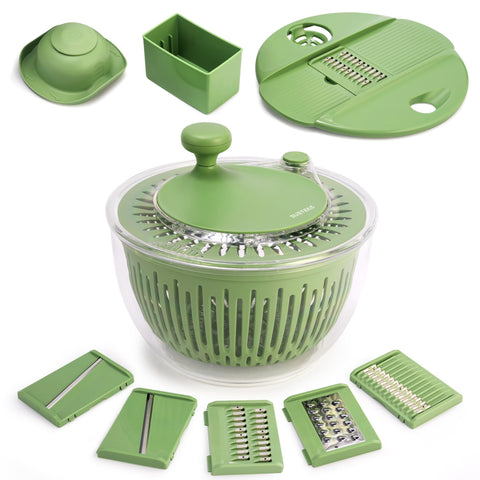 SUSTEAS Salad Spinner Large in action showing drying capacity for leafy greens