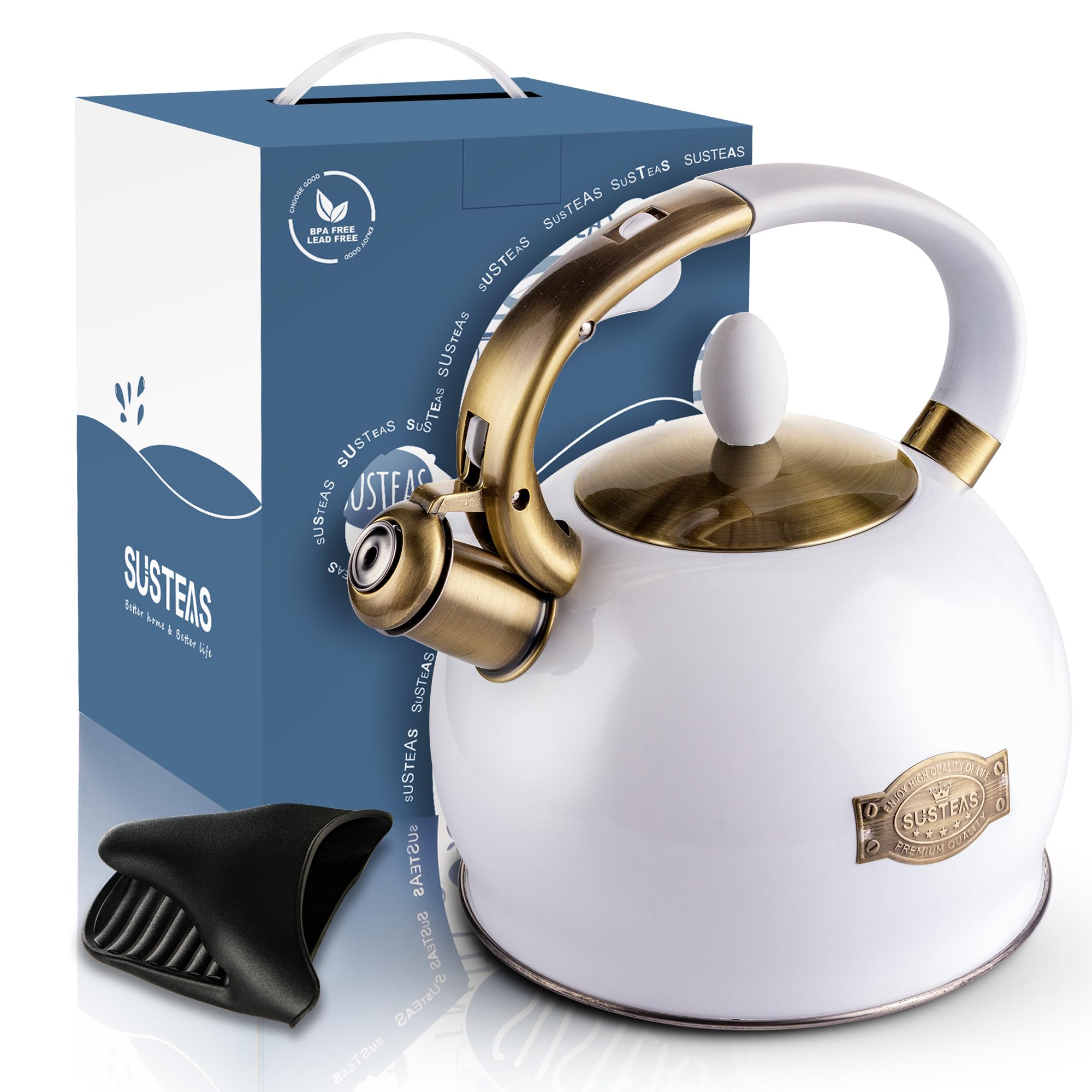 SUSTEAS induction-compatible kettle for versatile stove top use