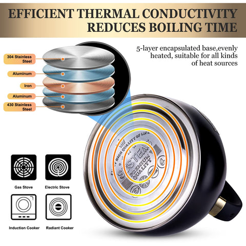 SUSTEAS induction-compatible kettle for versatile cookware
