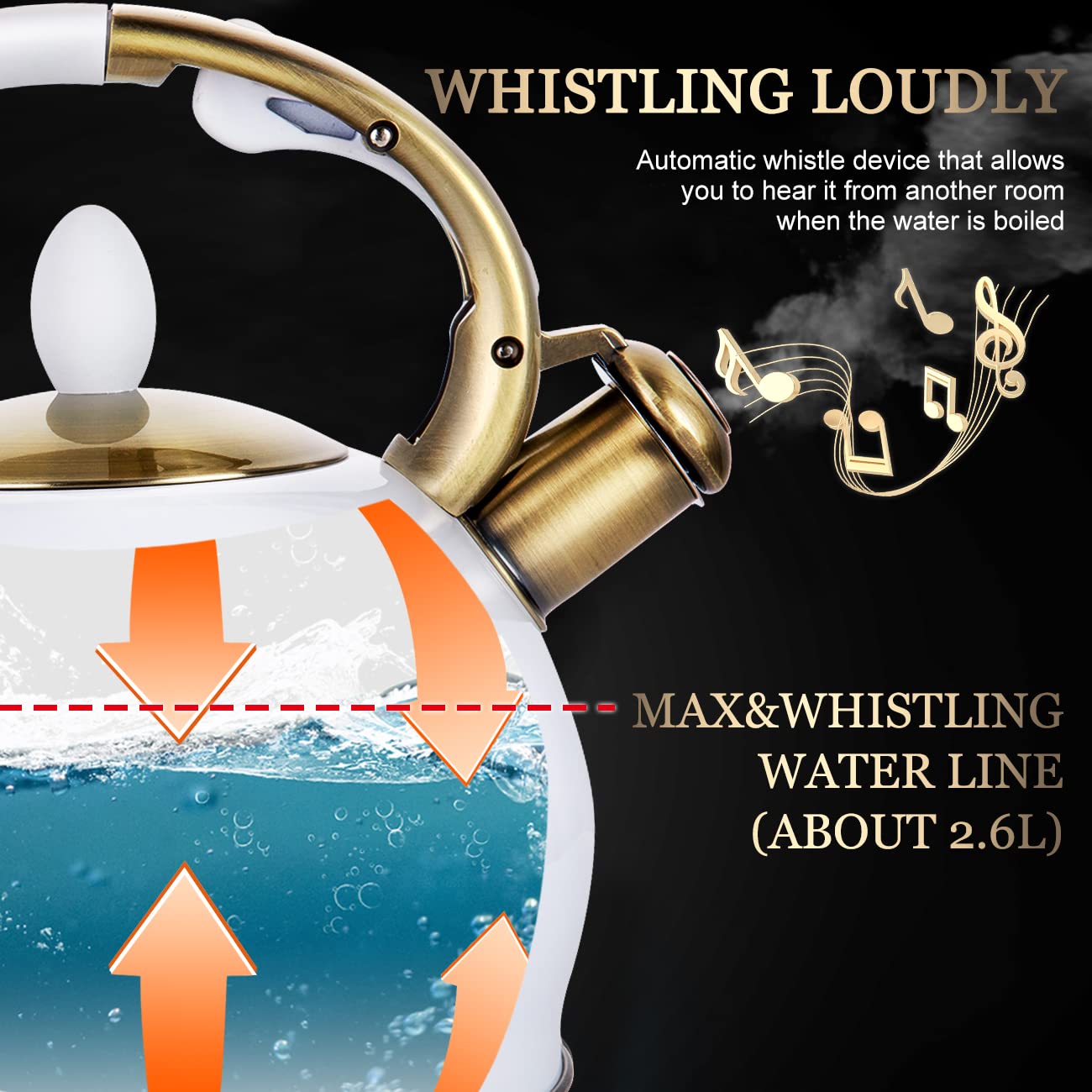 SUSTEAS large-capacity whistling kettle visible from across the room