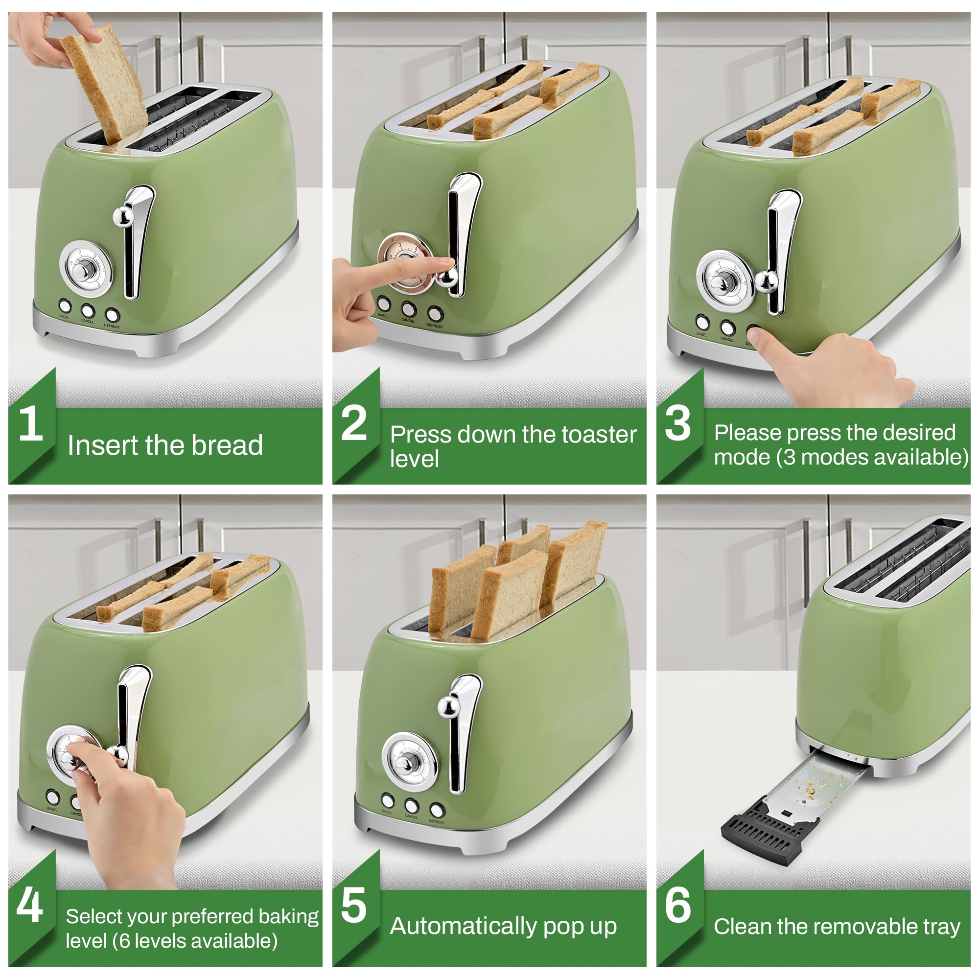 SUSTEAS Toaster 1.6-inch slots fit thick bread and bagels.