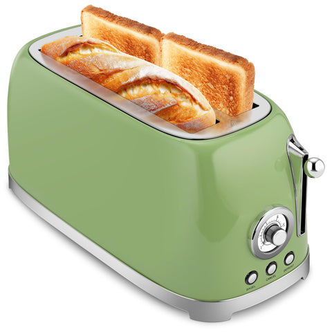 SUSTEAS Toaster with 4-slice wide slots in stainless steel for thick breads and bagels.