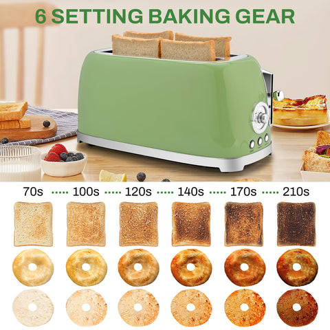 SUSTEAS Toaster defrost function thaws bread before toasting.