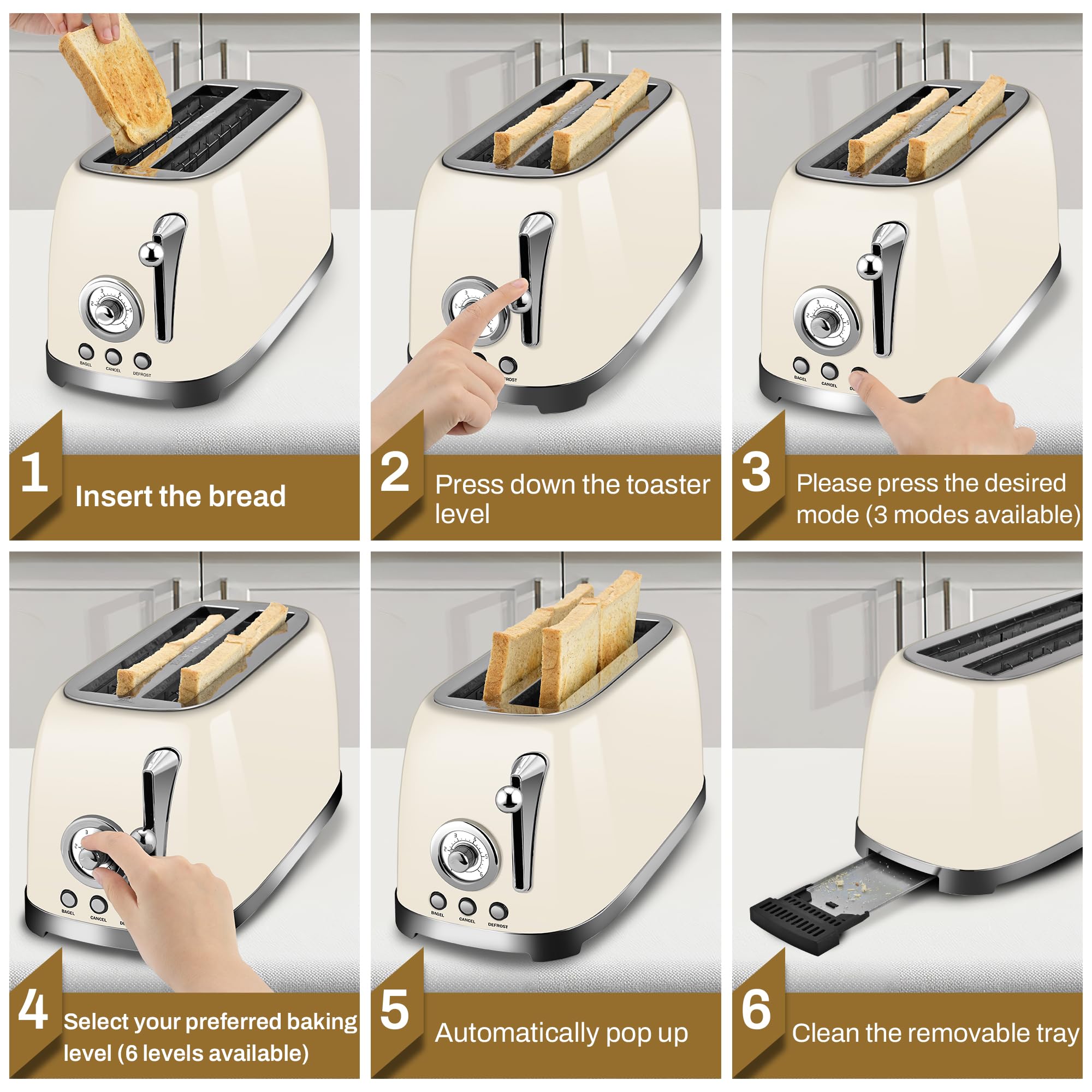 SUSTEAS Toaster 1.6-inch wide slots fit thick breads and bagels