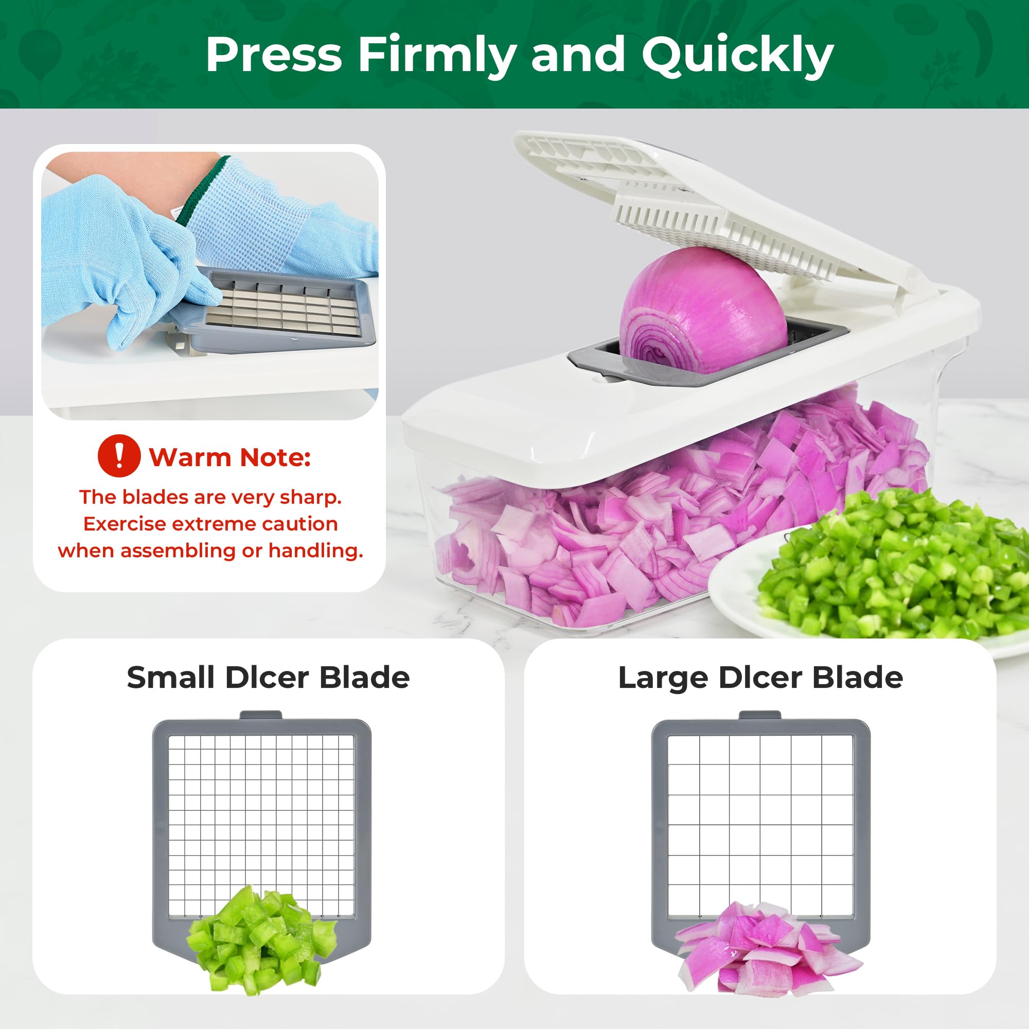 SUSTEAS Vegetable Chopper 2.0L tray supports direct slicing into the container.
