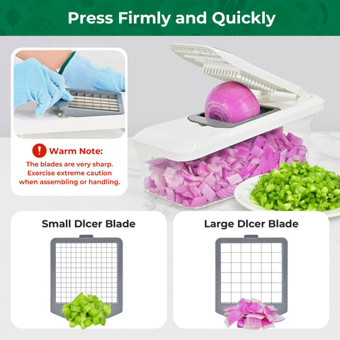 SUSTEAS Vegetable Chopper 2.0L tray supports direct slicing into the container.