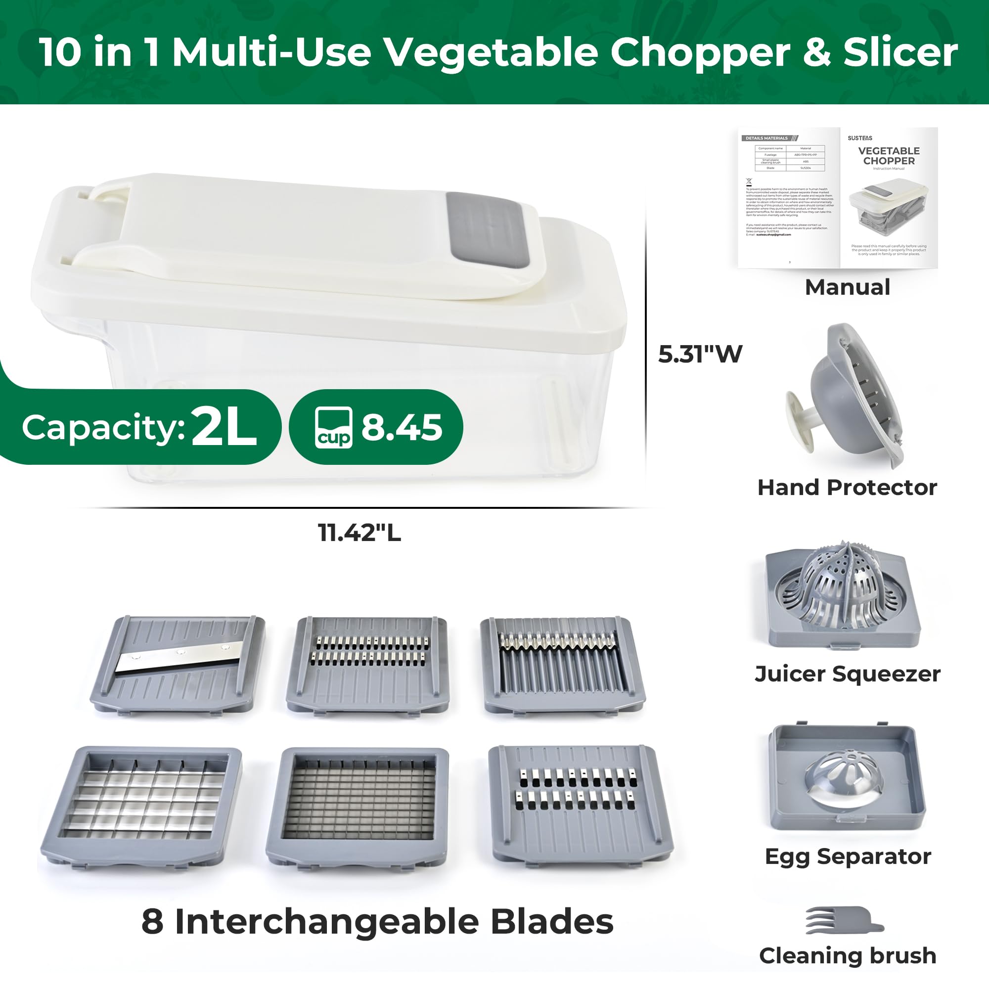 SUSTEAS Vegetable Chopper Compact Base keeps workspace tidy.