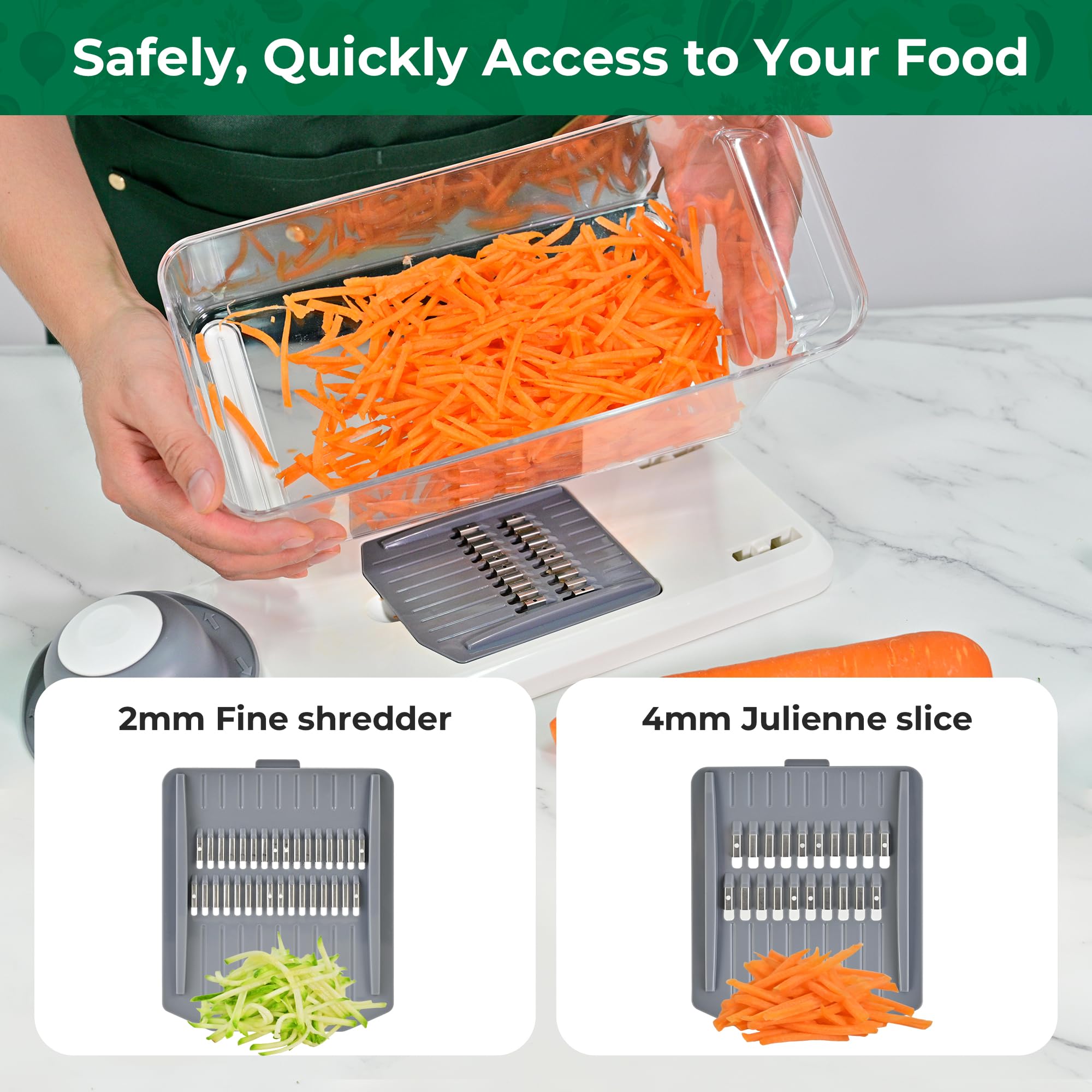 SUSTEAS Vegetable Chopper Non-Slip Feet stabilize during chopping.