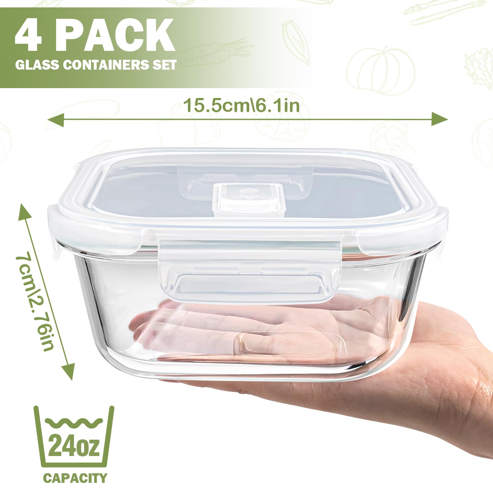 Susukkie 3-cup square glass containers store breakfast bowls neatly.
