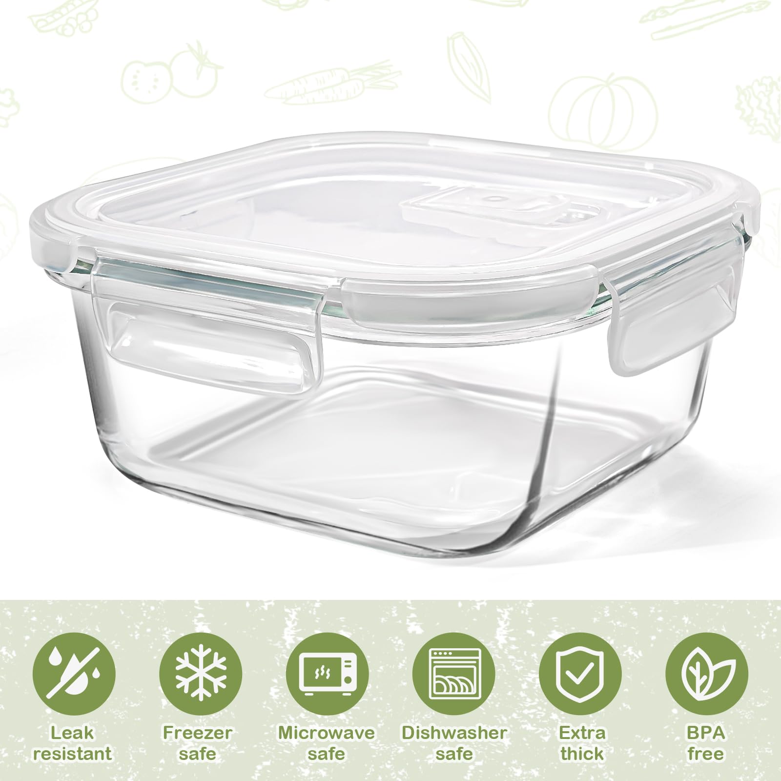 Susukkie borosilicate glass lids add vented reheating convenience.
