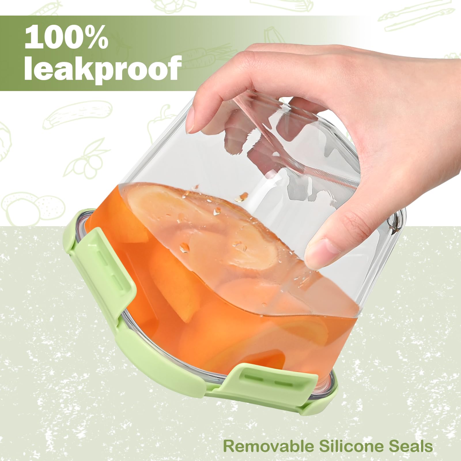 Susukkie glass soup container stackable design saving fridge space.