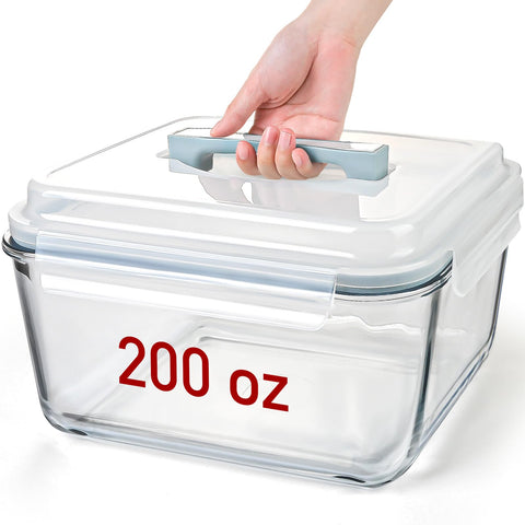 Susukkie XL glass container with lid for rotisserie chicken keeps juices sealed.
