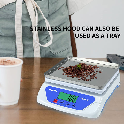 Sutekus scale with stainless hood doubles as a container for easy pouring