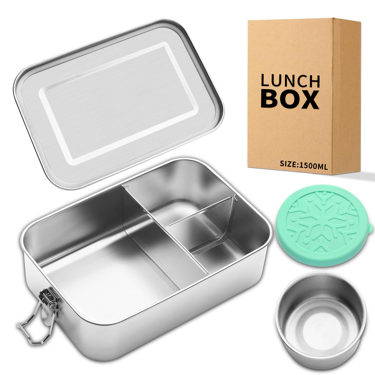 SUTETLW bento box with three compartments, 1500ml capacity for daily meals.