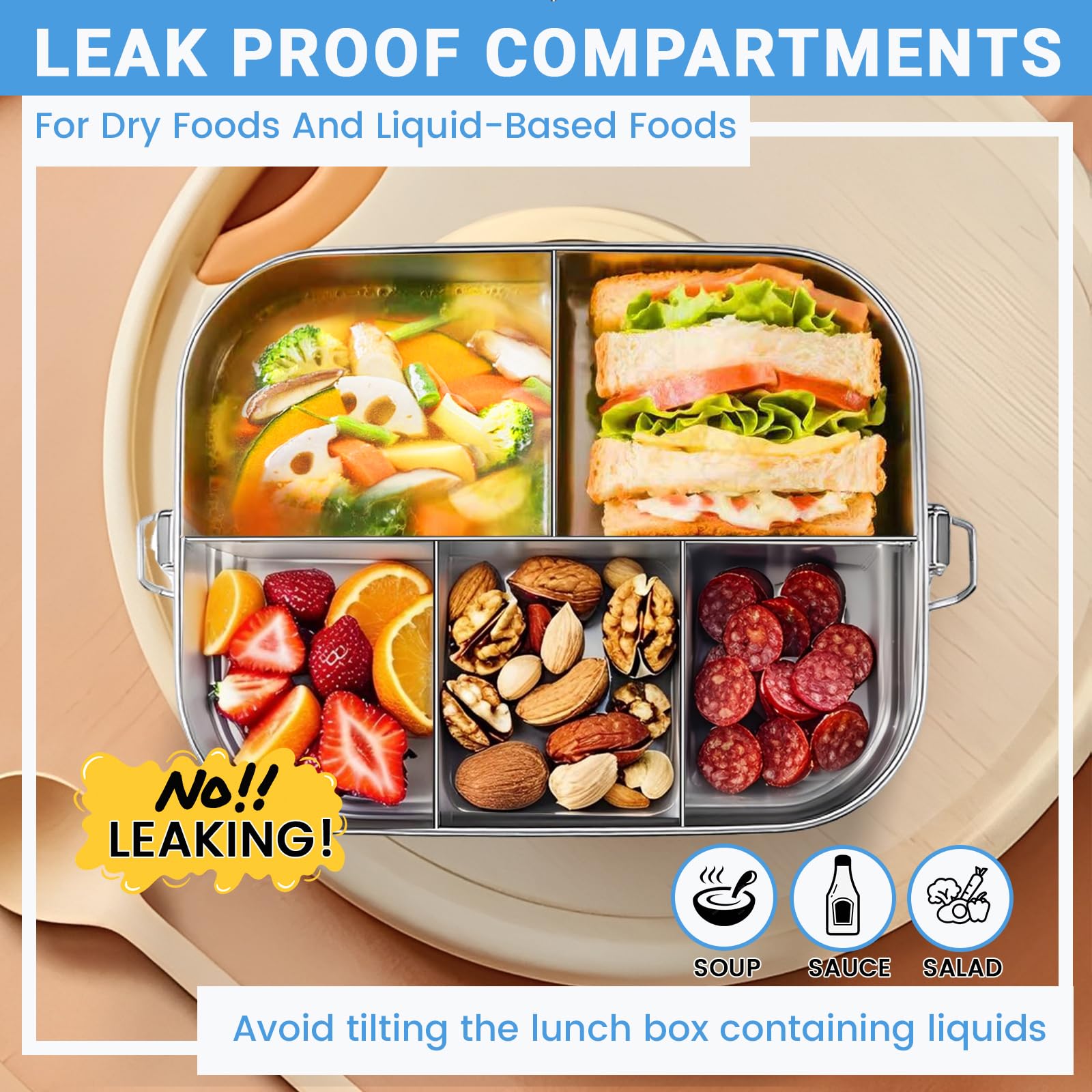 SUTETLW stainless steel lunch box with airtight lid for mess-free meals.
