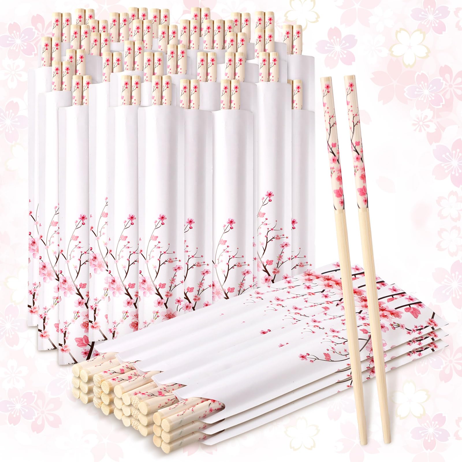 Suttmin Cherry Blossom Chopsticks—50 pairs with blue sleeves for elegant weddings and takeout