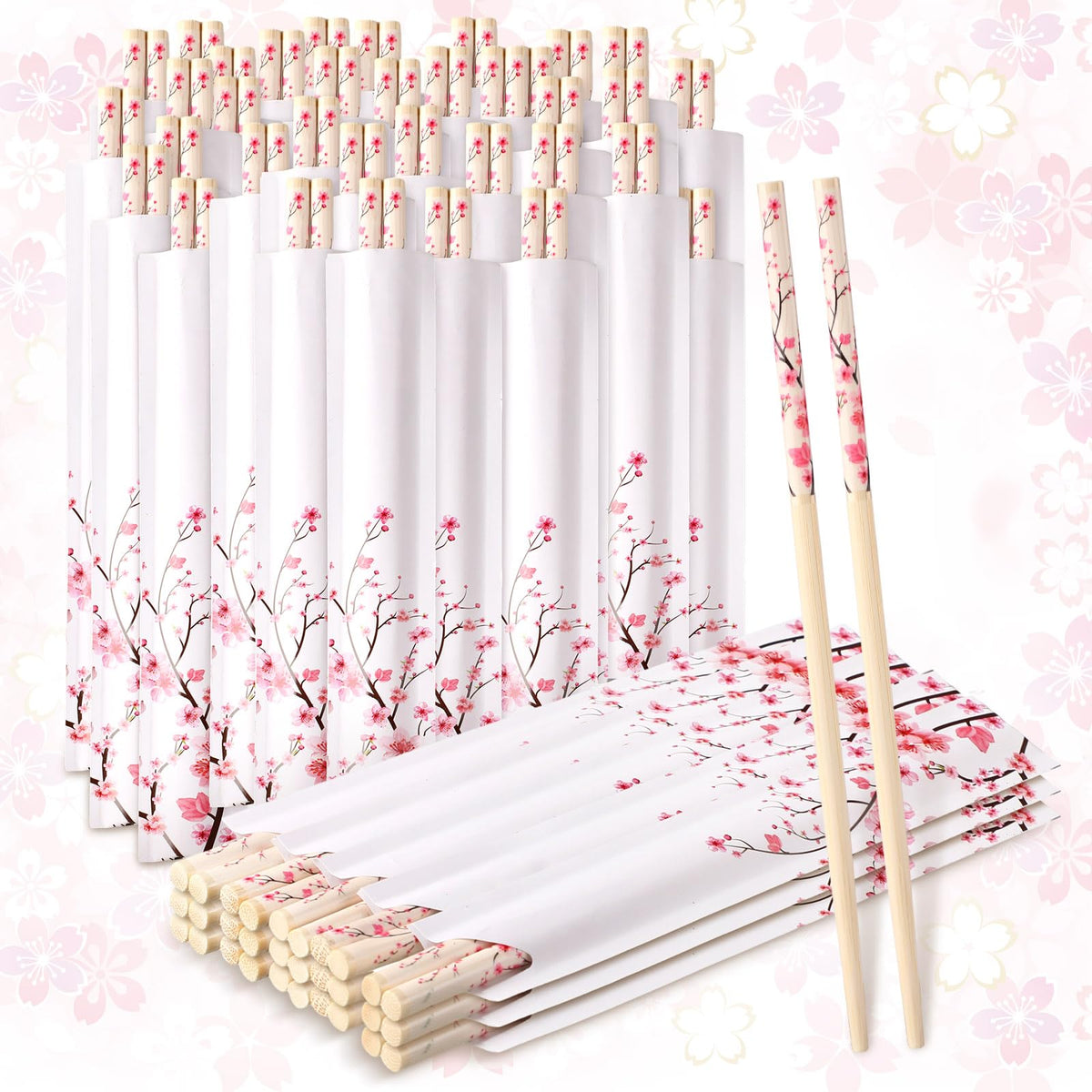 Suttmin Cherry Blossom Chopsticks—50 pairs with blue sleeves for elegant weddings and takeout