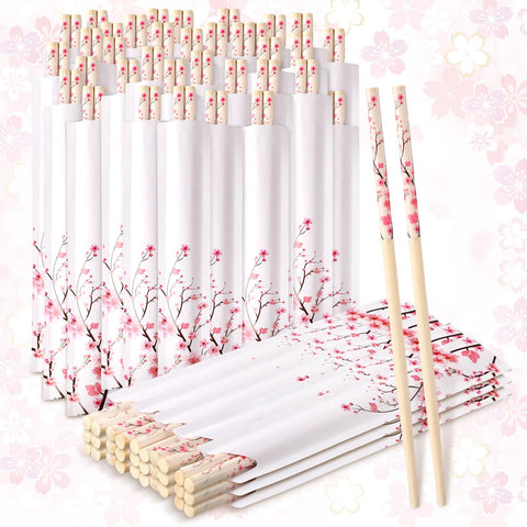 Suttmin Cherry Blossom Chopsticks—50 pairs with blue sleeves for elegant weddings and takeout
