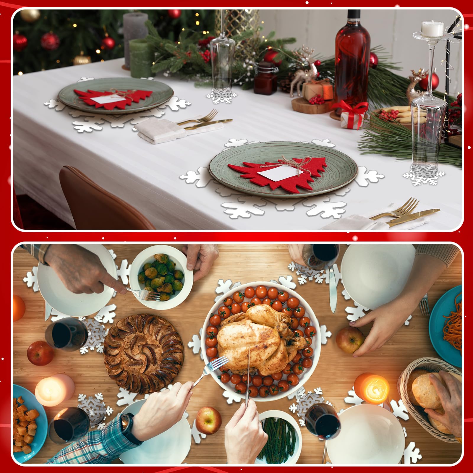 Suttmin holiday party table setup elevates festive ambiance with snowflake accents