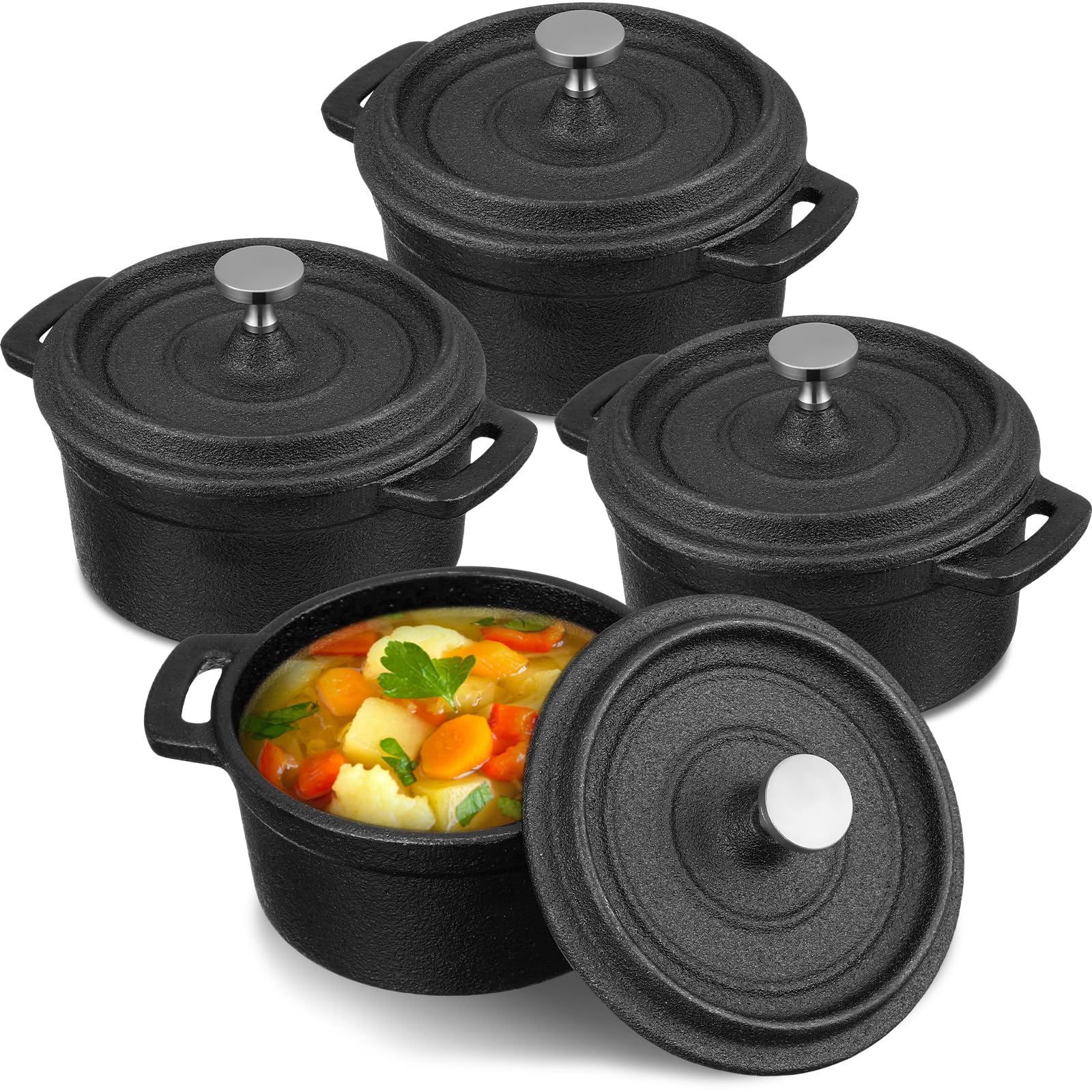 Suttmin mini dutch oven with lid on stovetop for individual meals.