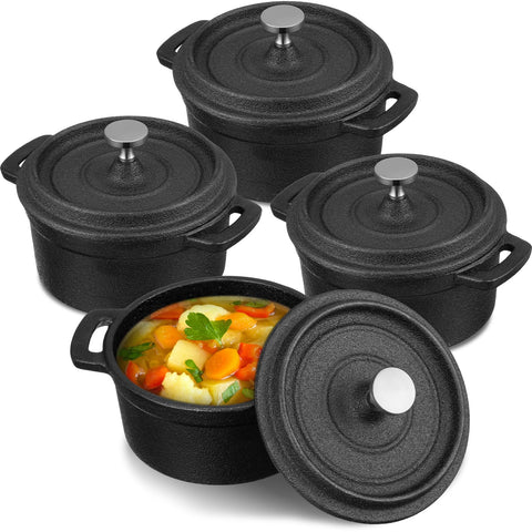 Suttmin mini dutch oven with lid on stovetop for individual meals.