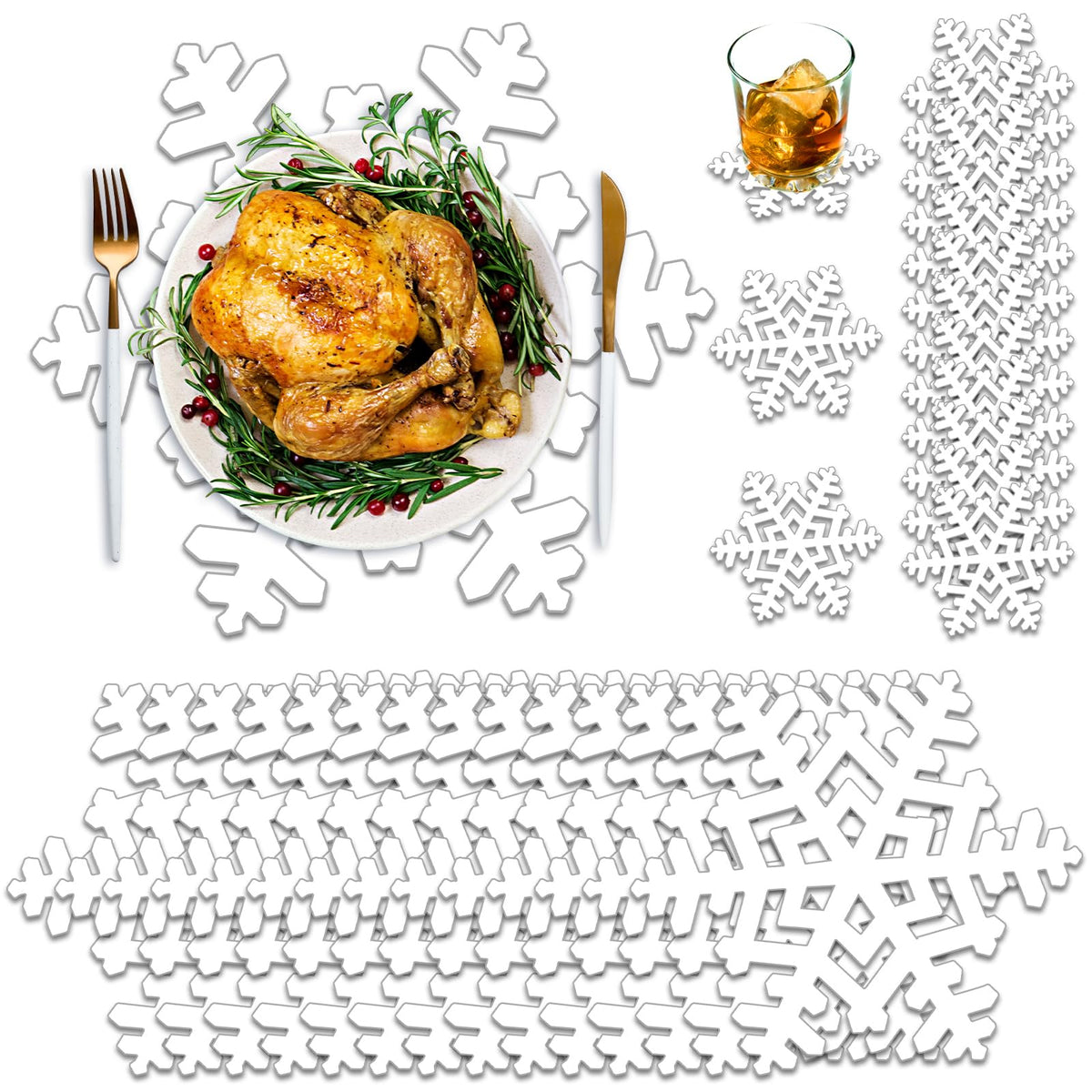 Suttmin snowflake placemat with white edge enhances winter table ambience and easy cleanup