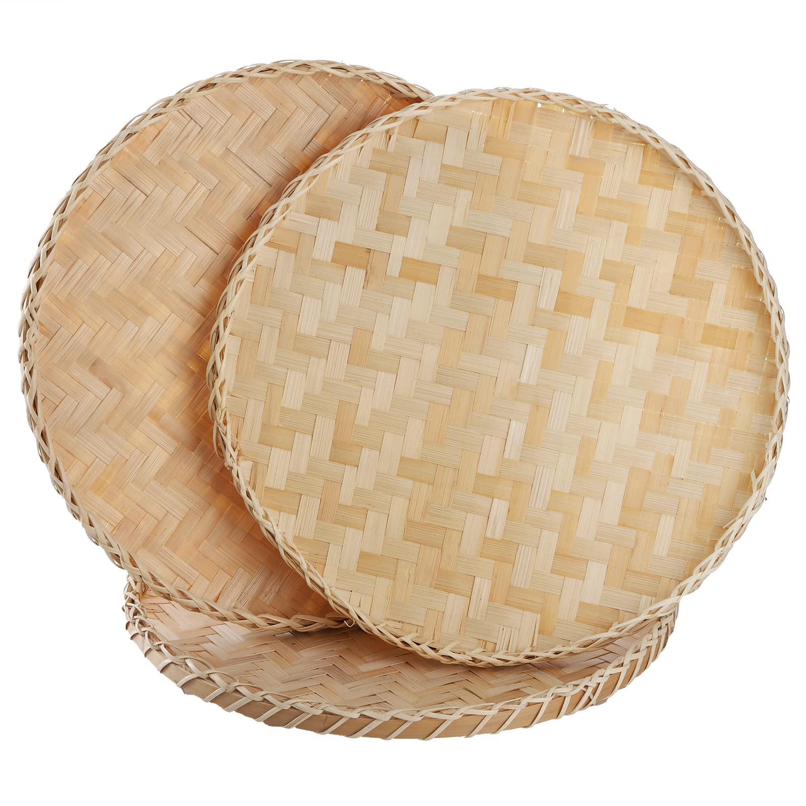 Suwimut bamboo woven basket tray 13-inch round for fruit and bread display