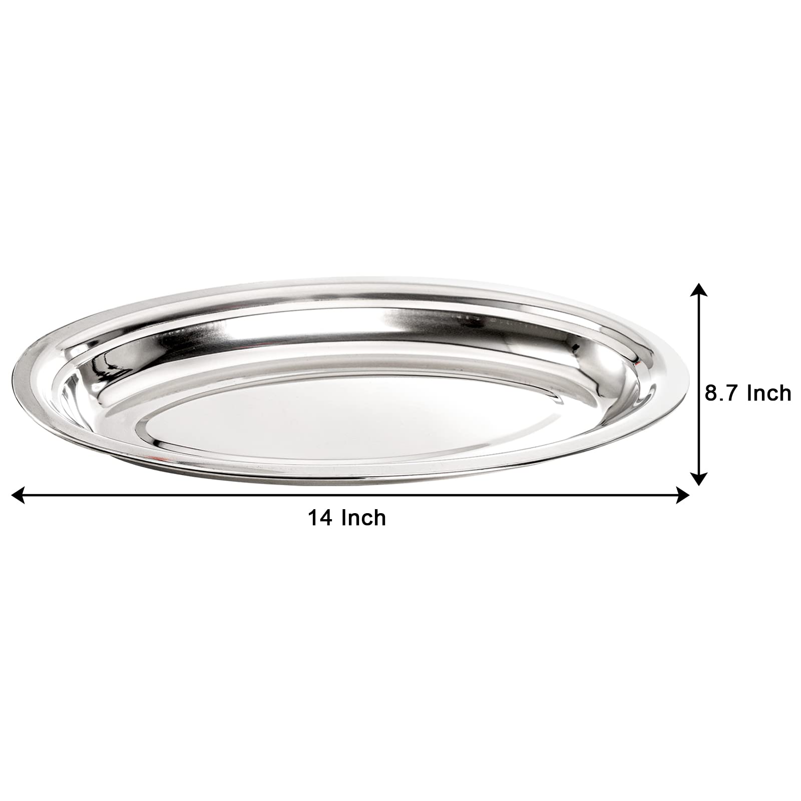 Suwimut stainless steel oval platter with raised rim to prevent spills