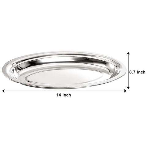 Suwimut stainless steel oval platter with raised rim to prevent spills
