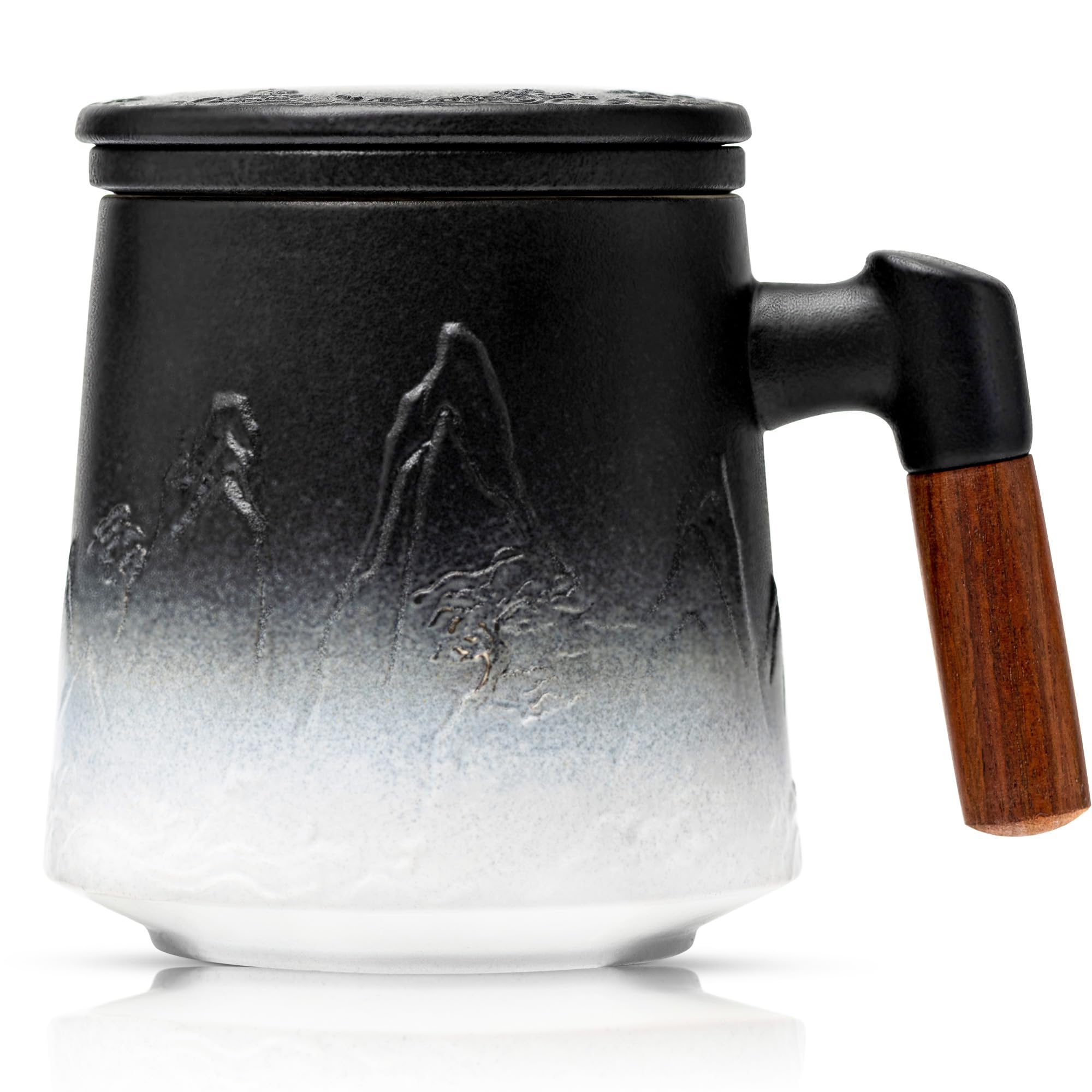 Suyika ceramic tea cup with infuser and lid for easy loose leaf brewing.