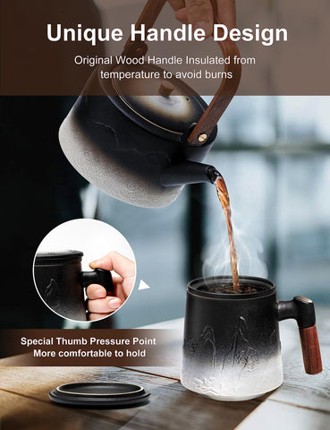 Suyika matte black tea cup with lid enhances heat retention.