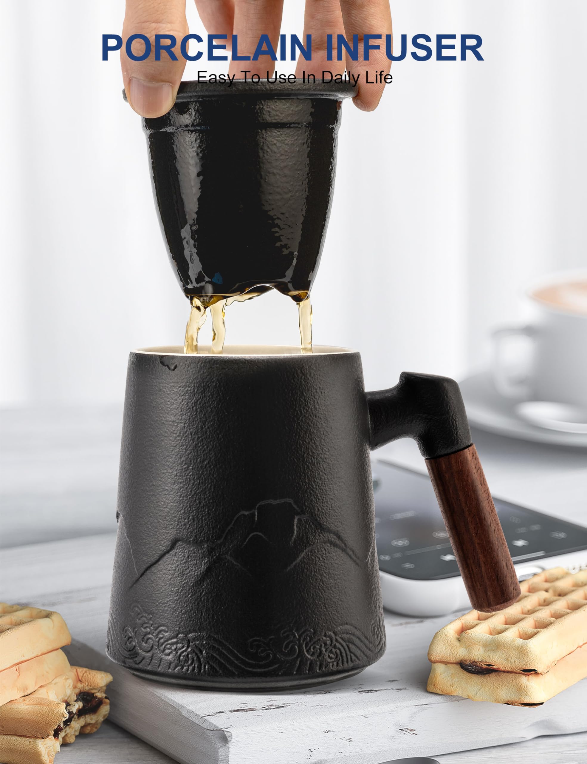 Suyika tea cup features embossed mountain and sea design