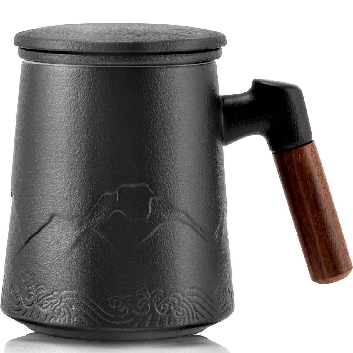 Suyika tea cup with gradient black body and wood handle for stylish mornings