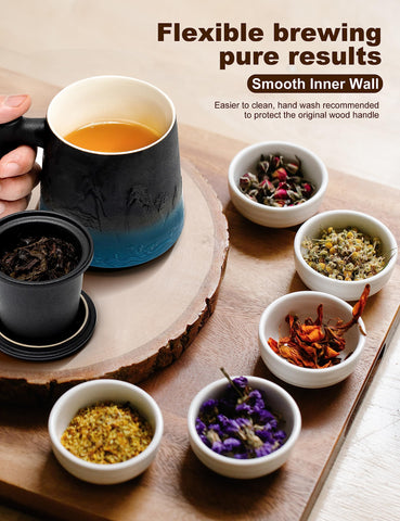 Suyika tea cup with infuser closeup showing integrated brewing ease.