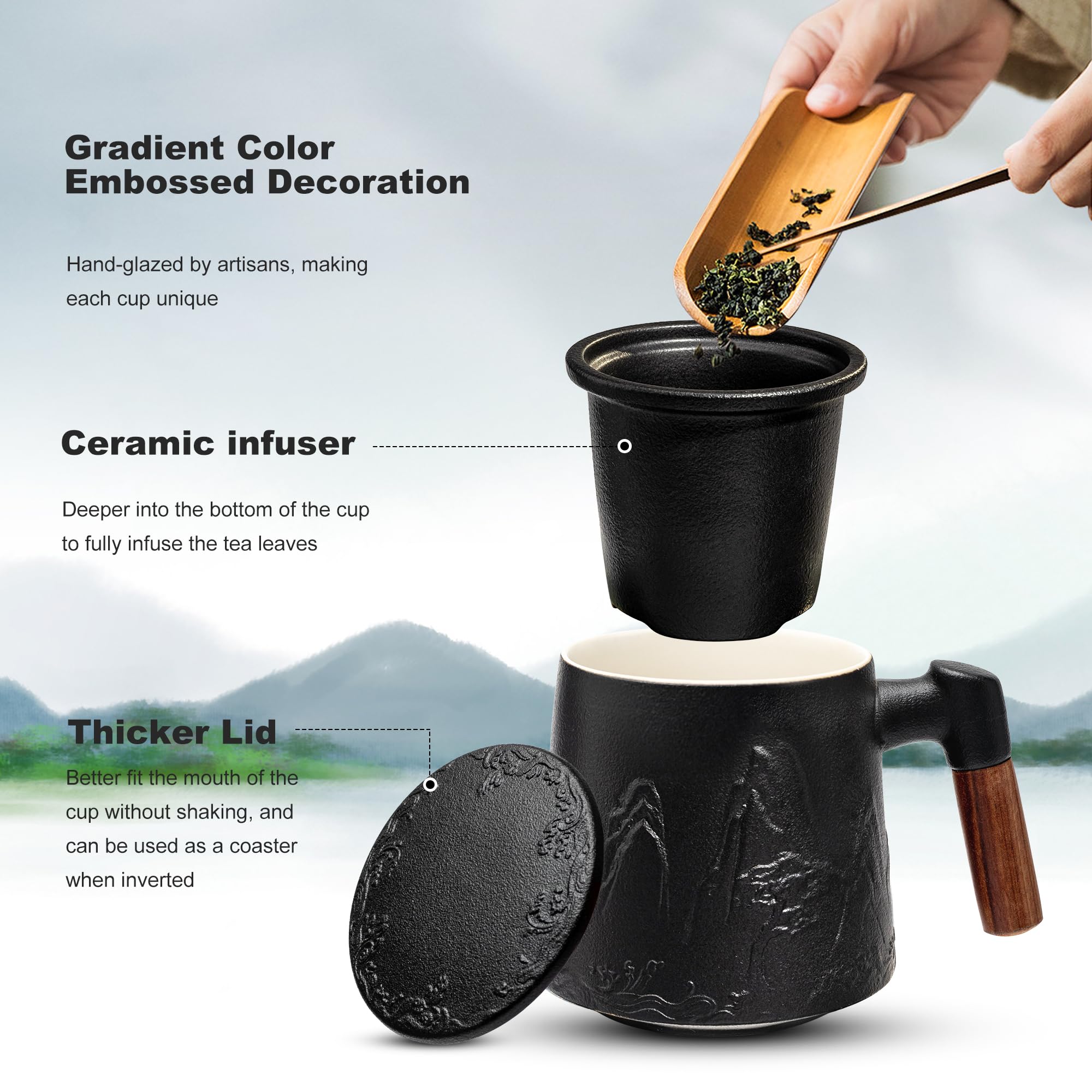 Suyika matte black cup highlights gradient embossing for a stylish steeping experience